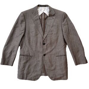 Bamford & Sons Brown Pin Striped Blazer Jacket Size 40 Wool & Linen Blend